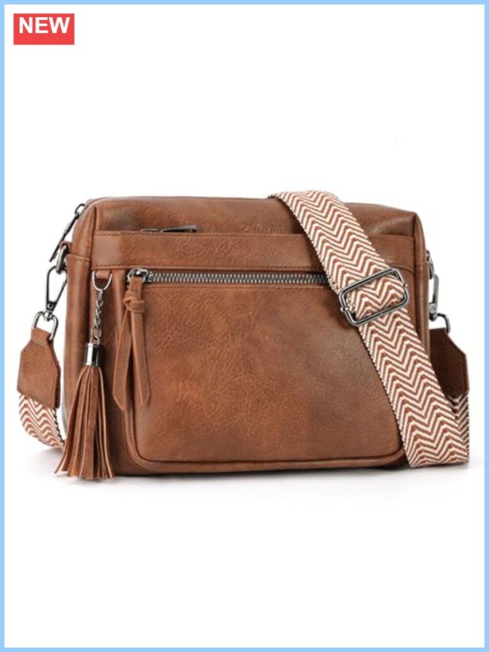 Vegan Leather Crossbody Bag Multi Pockets Shoulder Purse with Tassel